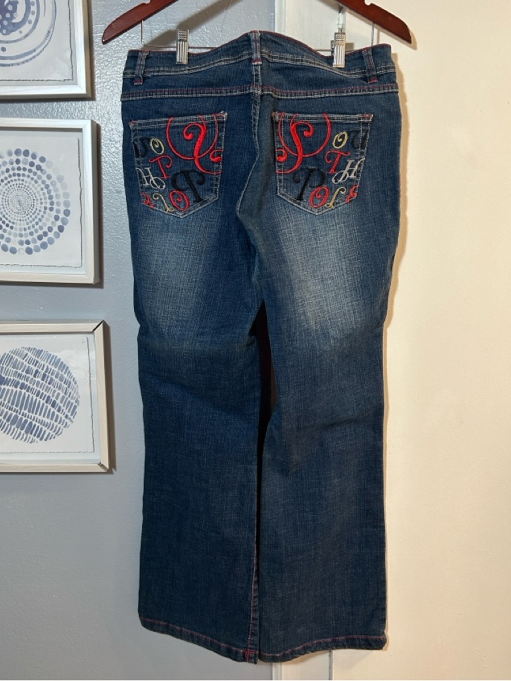Southpole Women’s Size 14 Blue Flare Jeans Logo Embroidered Back Pockets